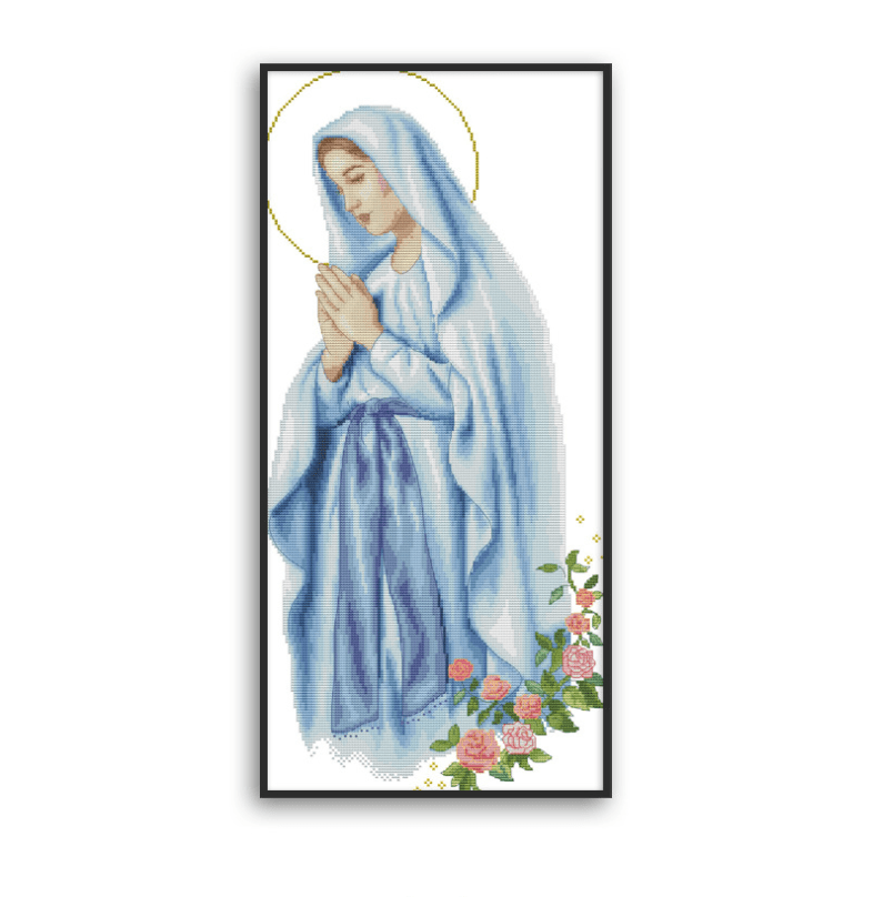 39x73cm Virgin Mary Cross Stitch Kits 11CT Stamped Full Range of Embroidery Starter Kit for Beginners Pre-Printed Pattern