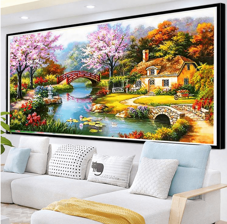 153x82cm Dream home Cross Stitch Kits 11CT Stamped Full Range of Embroidery Starter Kit for Beginners Pre-Printed Pattern