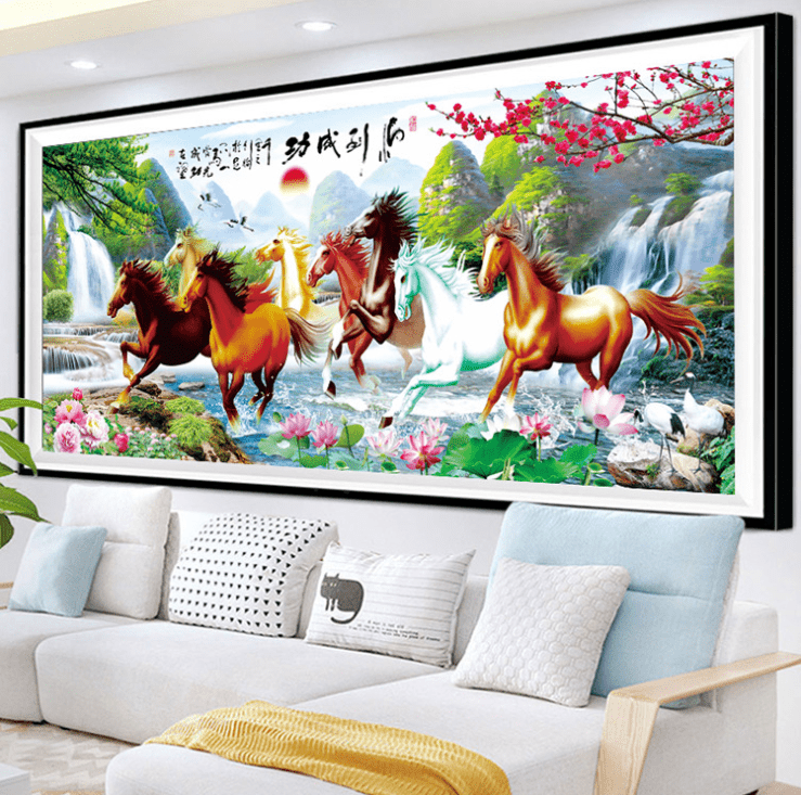 150x73cm Horse Cross Stitch Kits 11CT Stamped Full Range of Embroidery Starter Kit for Beginners Pre-Printed Pattern