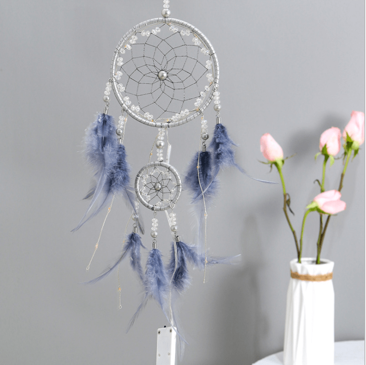 Handmade Dream Catcher With Light Room Decor Feather Weaving Wind Chimes Religious Mascot