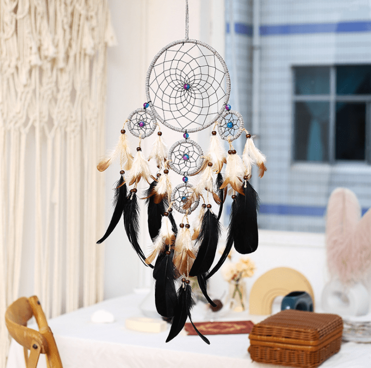 Handmade Dream Catcher With Light Room Decor Feather Weaving Wind Chimes Religious Mascot