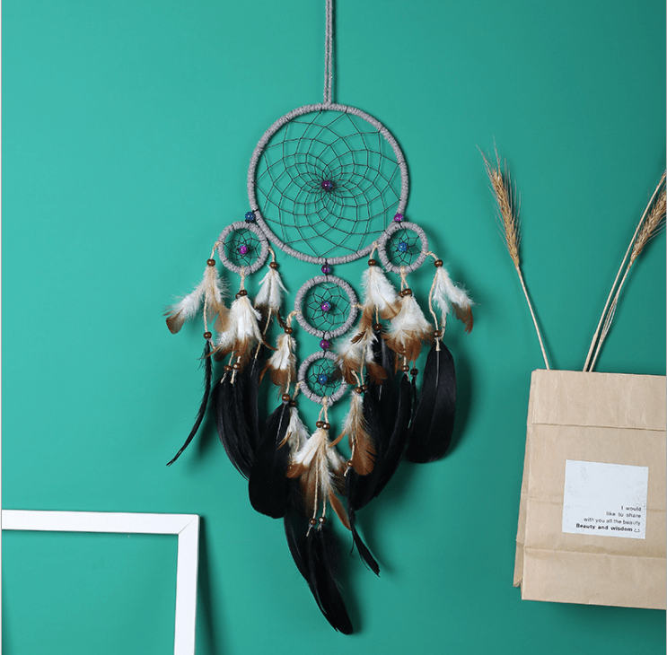 Handmade Dream Catcher With Light Room Decor Feather Weaving Wind Chimes Religious Mascot