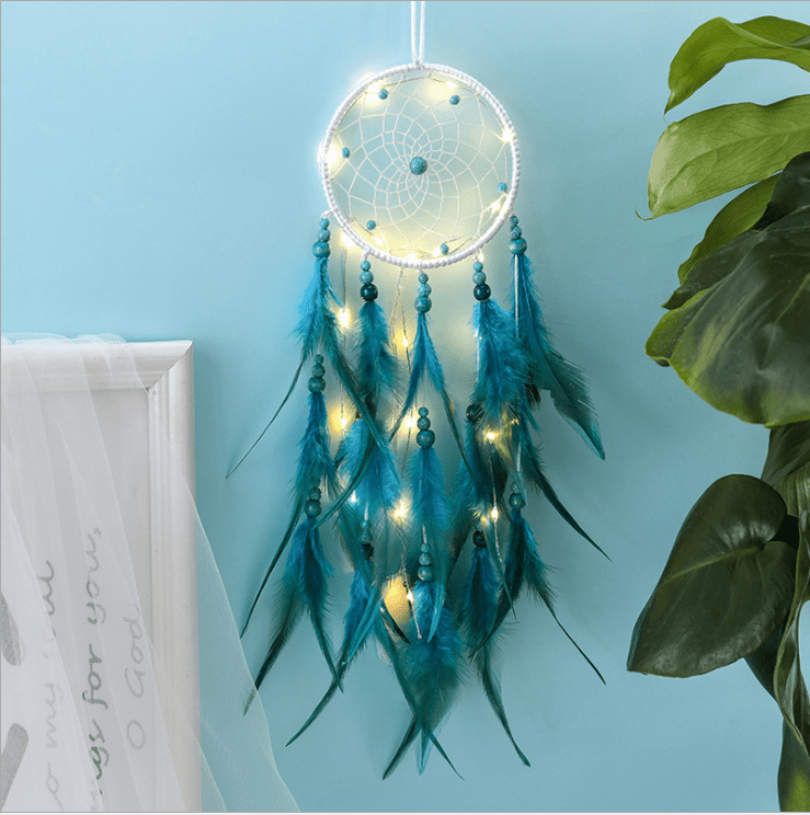 Handmade Dream Catcher With Light Room Decor Feather Weaving Wind Chimes Religious Mascot