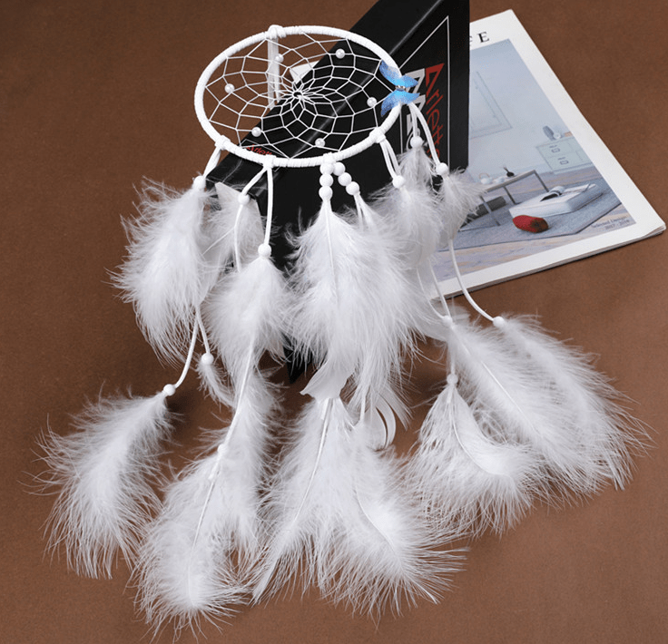 Handmade Dream Catcher With Light Room Decor Feather Weaving Wind Chimes Religious Mascot