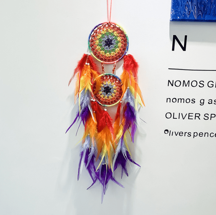 Handmade Dream Catcher With Light Room Decor Feather Weaving Wind Chimes Religious Mascot