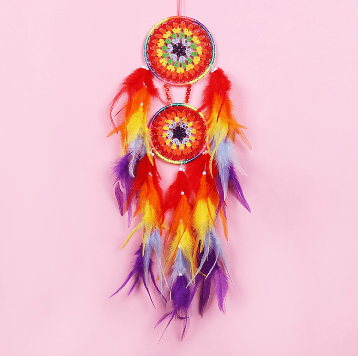 Handmade Dream Catcher With Light Room Decor Feather Weaving Wind Chimes Religious Mascot