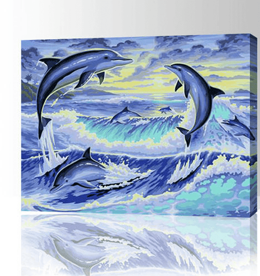 Dolphin with Framed DIY Oil Painting By Numbers Canvas Wall Art For Living Room Home Decor