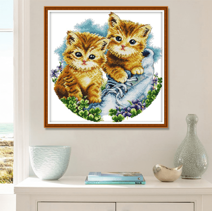 42x42cm Cat Cross Stitch Kits 11CT Stamped Full Range of Embroidery Starter Kit for Beginners Pre-Printed Pattern