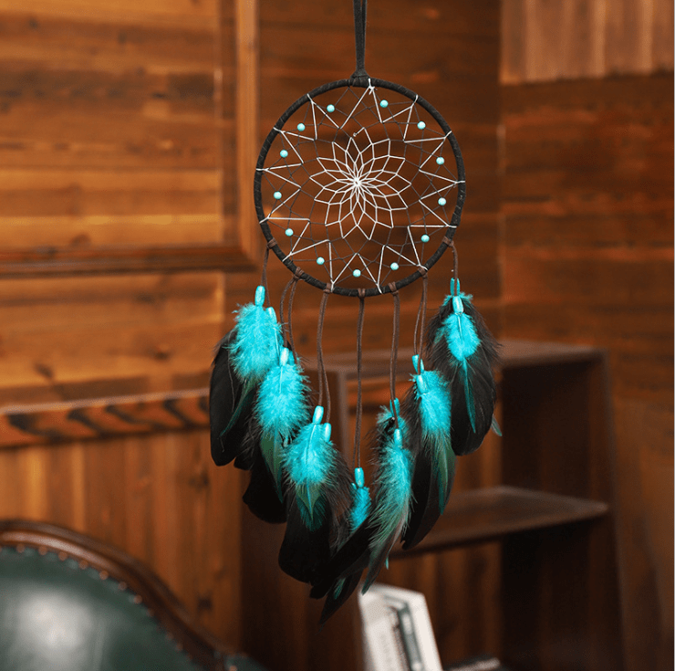 Handmade Dream Catcher With Light Room Decor Feather Weaving Wind Chimes Religious Mascot