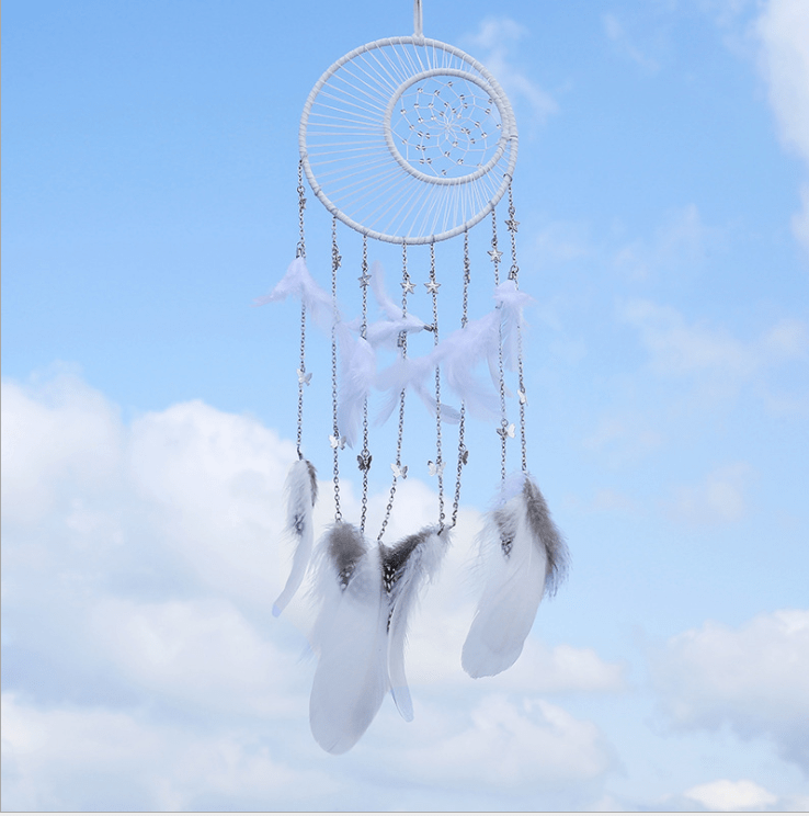 Handmade Dream Catcher With Light Room Decor Feather Weaving Wind Chimes Religious Mascot