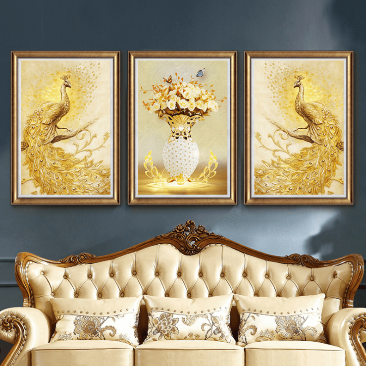 120X60CM Golden Peacock Cross Stitch Kits 11CT Stamped Full Range of Embroidery Starter Kit for Beginners Pre-Printed Pattern