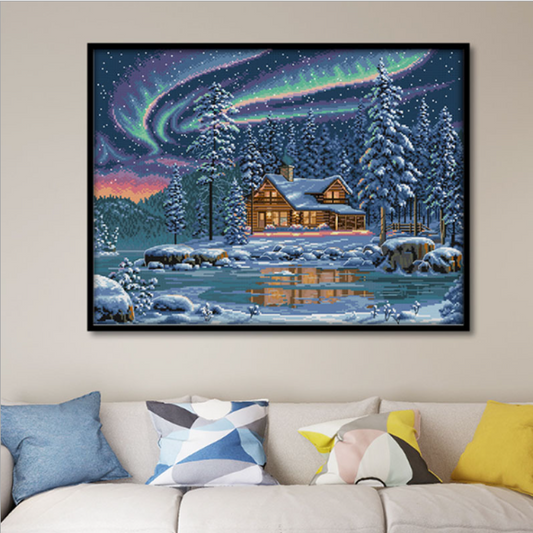 50×40cm The aurora borealis Cross Stitch Kits 11CT Stamped Full Range of Embroidery Starter Kit for Beginners Pre-Printed Pattern