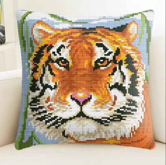 Tiger DIY Embroidery Pillow Case DIY Cross Stitch Needlework Sets Home Decoration(Pillow core not included)