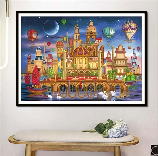 80x60cm Dream Castle  Cross Stitch Kits 11CT Stamped  Full Range of Embroidery Starter Kit for Beginners Pre-Printed Pattern