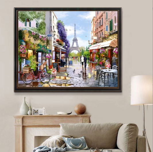 80x60cm Paris Scenery  Cross Stitch Kits 11CT Stamped  Full Range of Embroidery Starter Kit for Beginners Pre-Printed Pattern