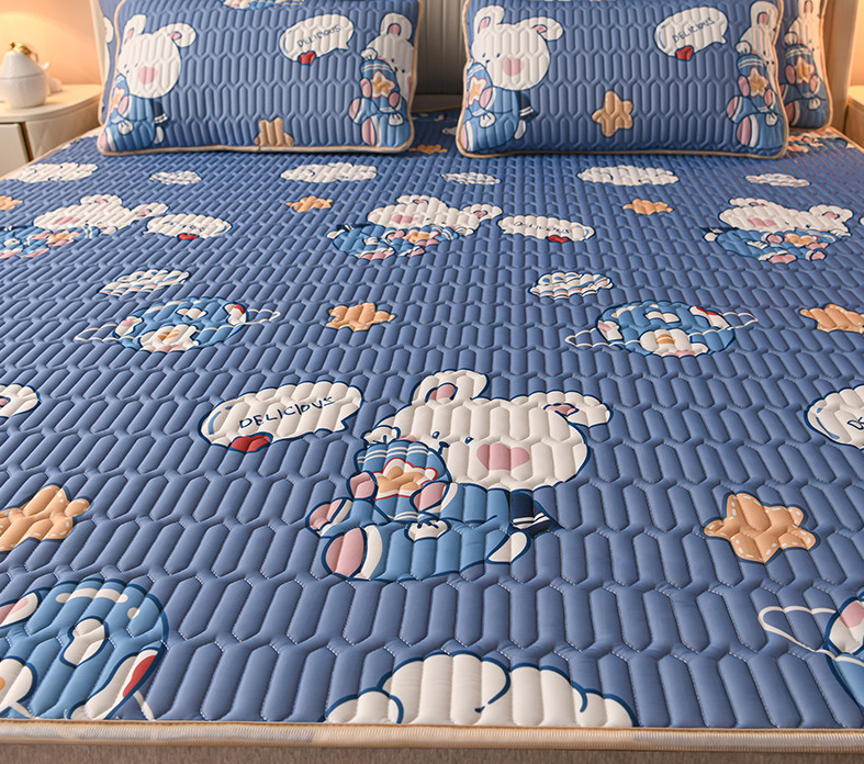 unicorn-3pcs Summer Cool Latex Bed Mat Set Anti-skid Sleeping Mat with Pillowcase Bed Protection Pad Ins Bedding Home Room Decor