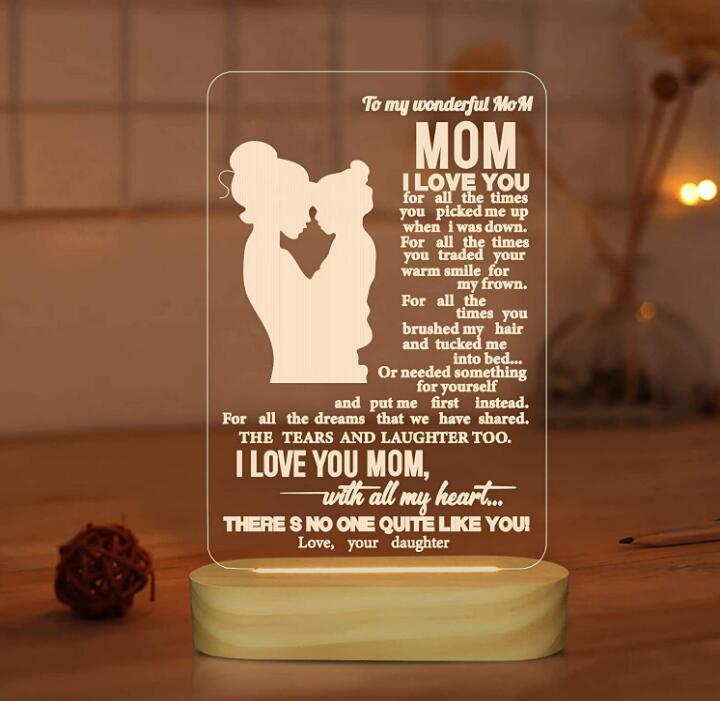 Mom Gifts from Daughte 3D Night Light I Love You Mommy LED Illusion Table Lamp for Women Mother's Day Birthday Present