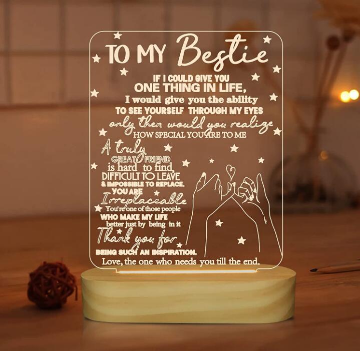 To My Bestie Gifts 3D Illusion Lamp I Love You Friends Night Light for Best Friend Birthday Holiday Friendship Gift