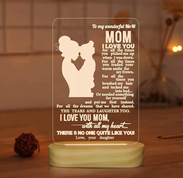 Mom Gifts from Daughte 3D Night Light I Love You Mommy LED Illusion Table Lamp for Women Mother's Day Birthday Present