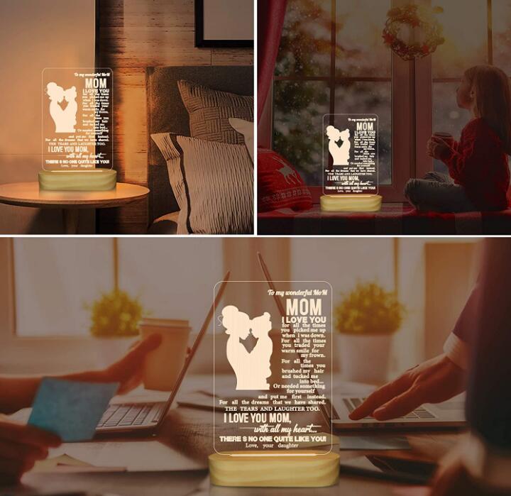 Mom Gifts from Daughte 3D Night Light I Love You Mommy LED Illusion Table Lamp for Women Mother's Day Birthday Present