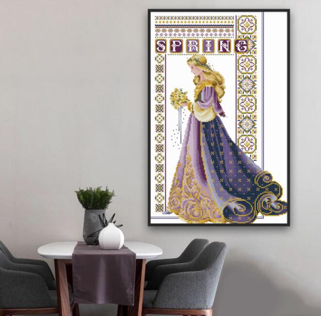 46X66CM Beautiful bride  3 strands 11CT Stamped Cross Stitch Full Range of Embroidery Starter Kit for Beginners Pre-Printed Pattern