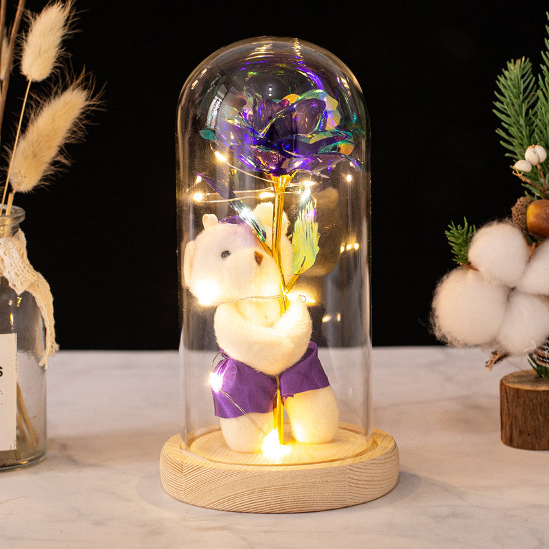 Purple Bear-Beauty and Beast Rose Flower with LED