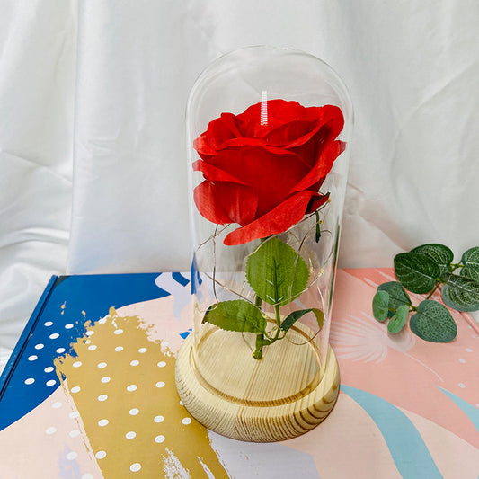 Red Rose-Beauty and Beast Rose Flower with LED