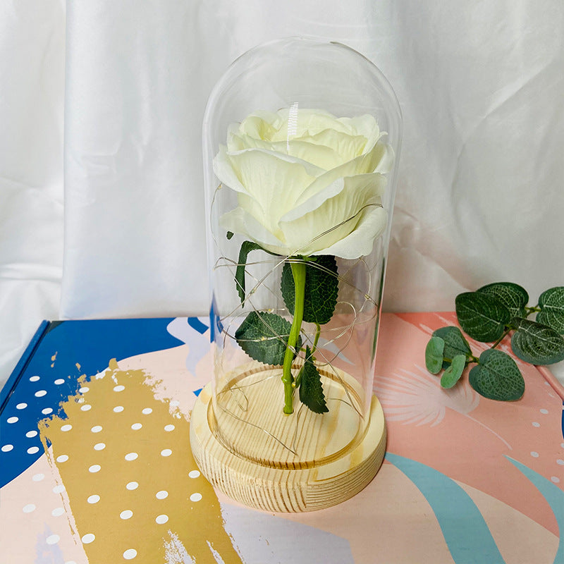 White Rose-Beauty and Beast Rose Flower with LED