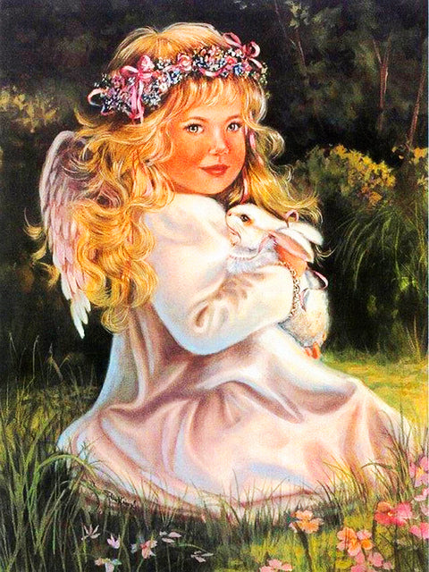 40x50cm Angel girl with rabbit 5d diy diamond painting full drill NO FRAME