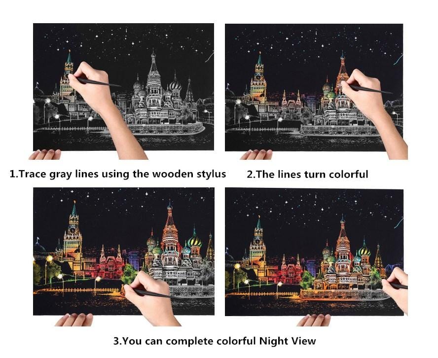 Scratch Art Paper Painting Sketch Scratch Painting Creative Gift Scratch Board for Adult and Kids with 5 Tools-Dream Castle
