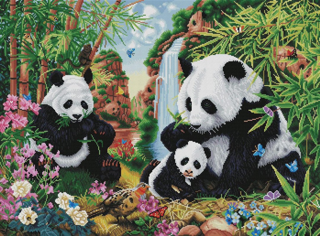 50x40cm Panda Cross Stitch Kits 11CT Stamped  Full Range of Embroidery Starter Kit for Beginners Pre-Printed Pattern