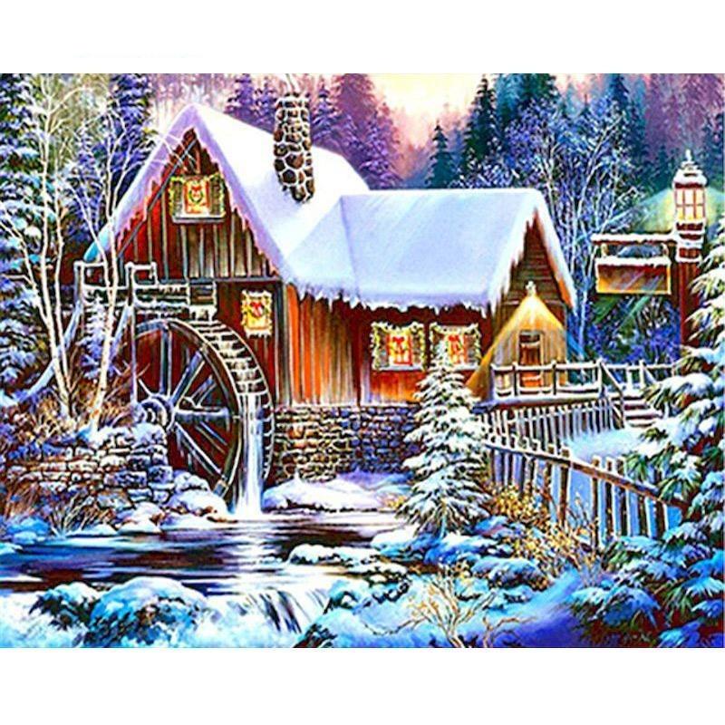 Christmas DIY Snow scenery Oil Painting By Numbers for Canvas Home Decor