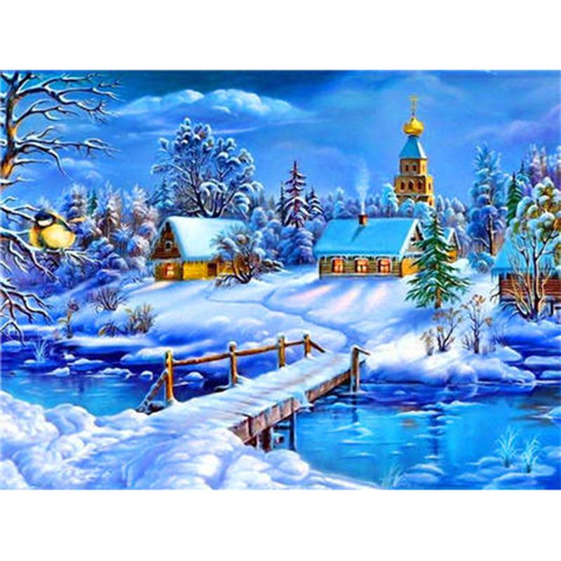 DIY 5D Diamond Painting House Diamond Embroidery Winter Snow Scenery Full Square/Round