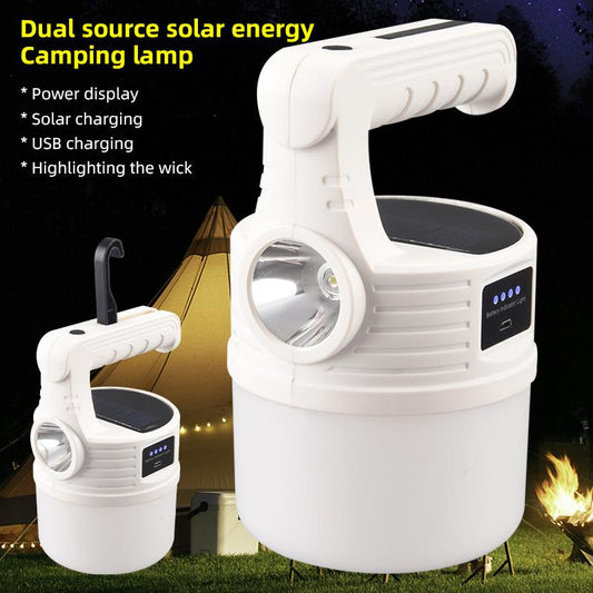 Dual source solar energy camping lamp