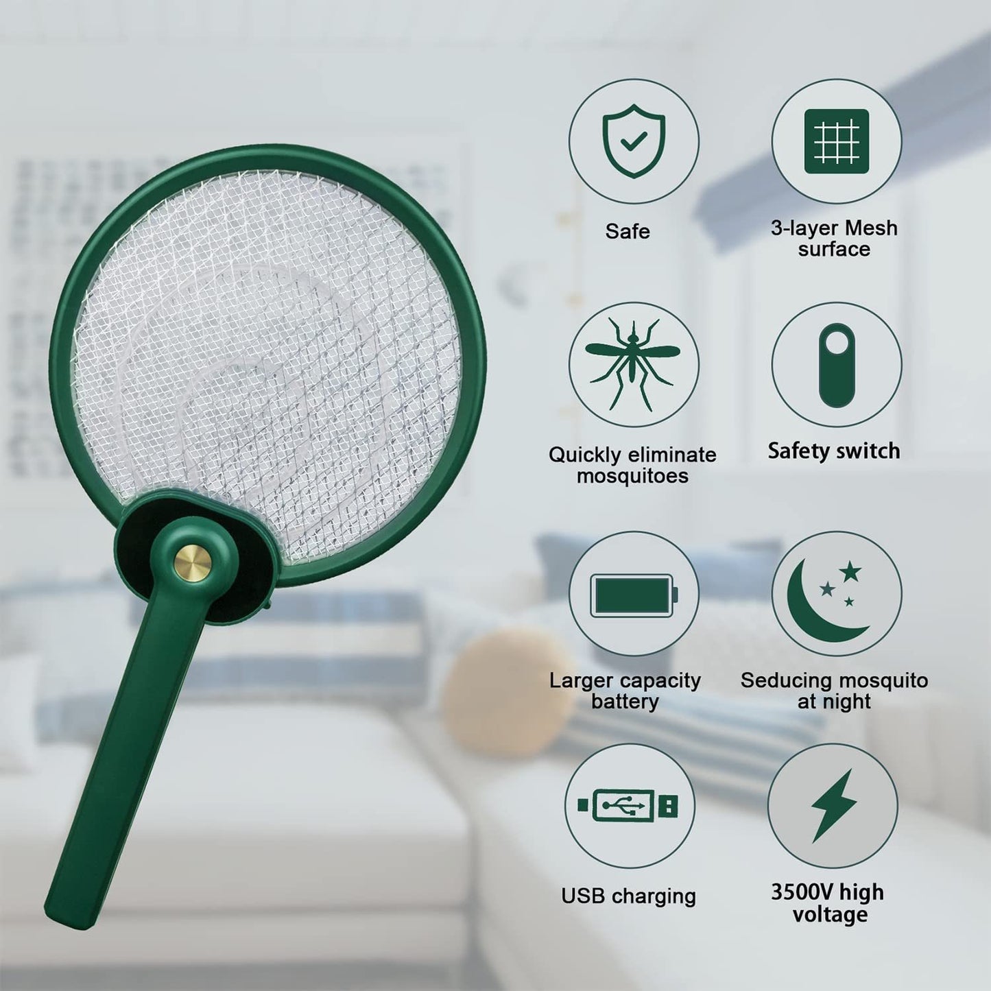 Mosquito Killer,Foldable Fly Swatter Bug Zapper Lamp,Racket 2 in 1,Auto-On Attract to Zap Flying Insects