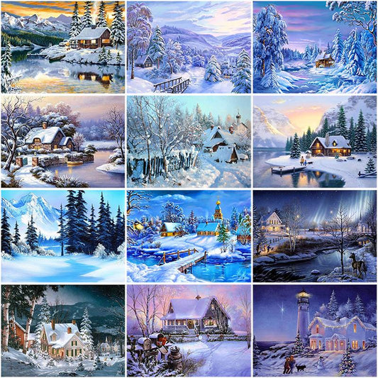 DIY 5D Diamond Painting House Diamond Embroidery Winter Snow Scenery Full Square/Round