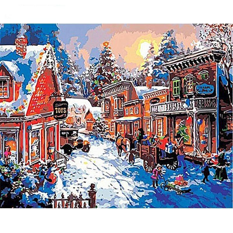 Christmas DIY Snow scenery Oil Painting By Numbers for Canvas Home Decor