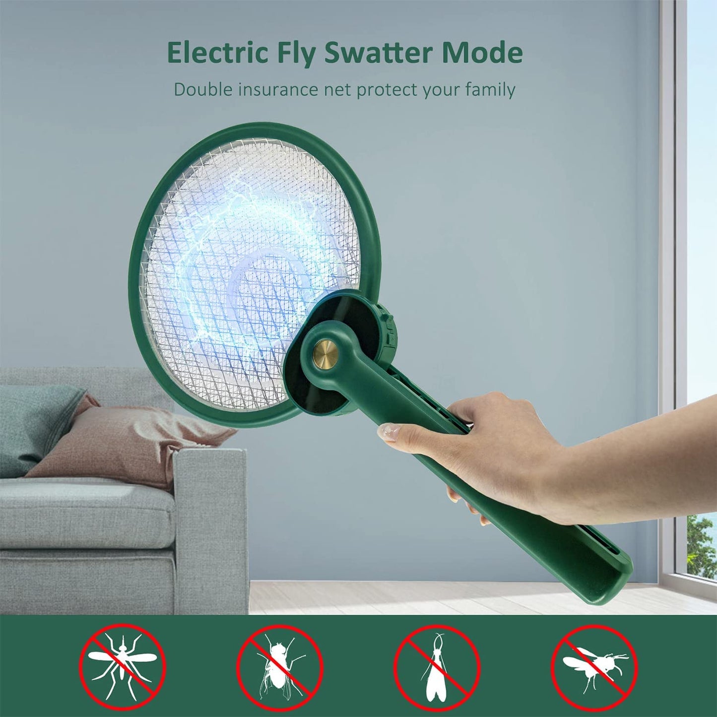 Mosquito Killer,Foldable Fly Swatter Bug Zapper Lamp,Racket 2 in 1,Auto-On Attract to Zap Flying Insects