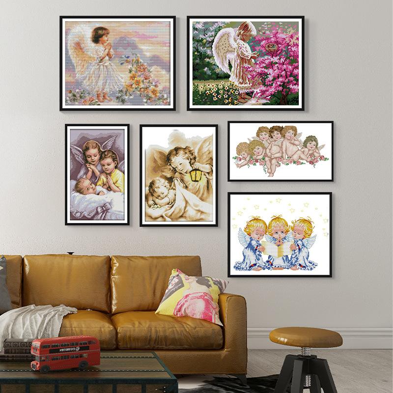 Angel Series Cross Stitch Kits 11CT Stamped Full Range of Embroidery Starter Kit for Beginners Pre-Printed Pattern