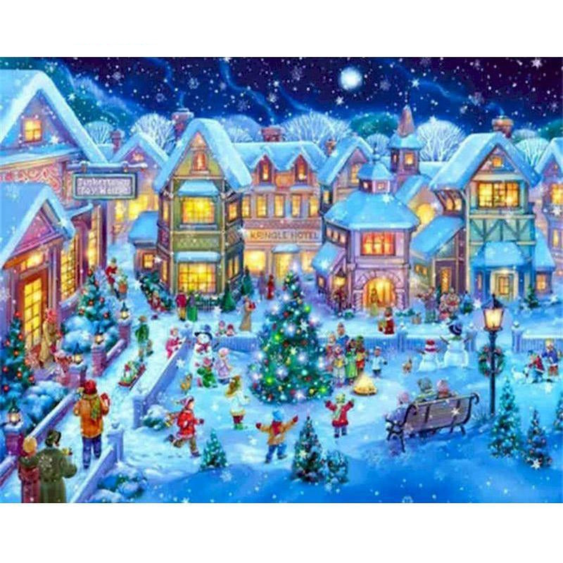 Christmas DIY Snow scenery Oil Painting By Numbers for Canvas Home Decor