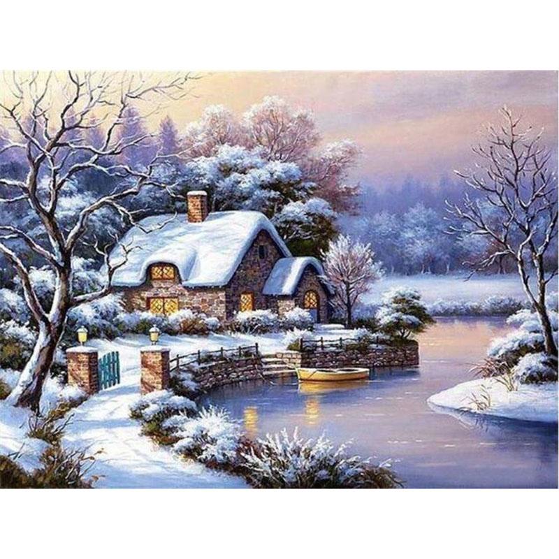 DIY 5D Diamond Painting House Diamond Embroidery Winter Snow Scenery Full Square/Round