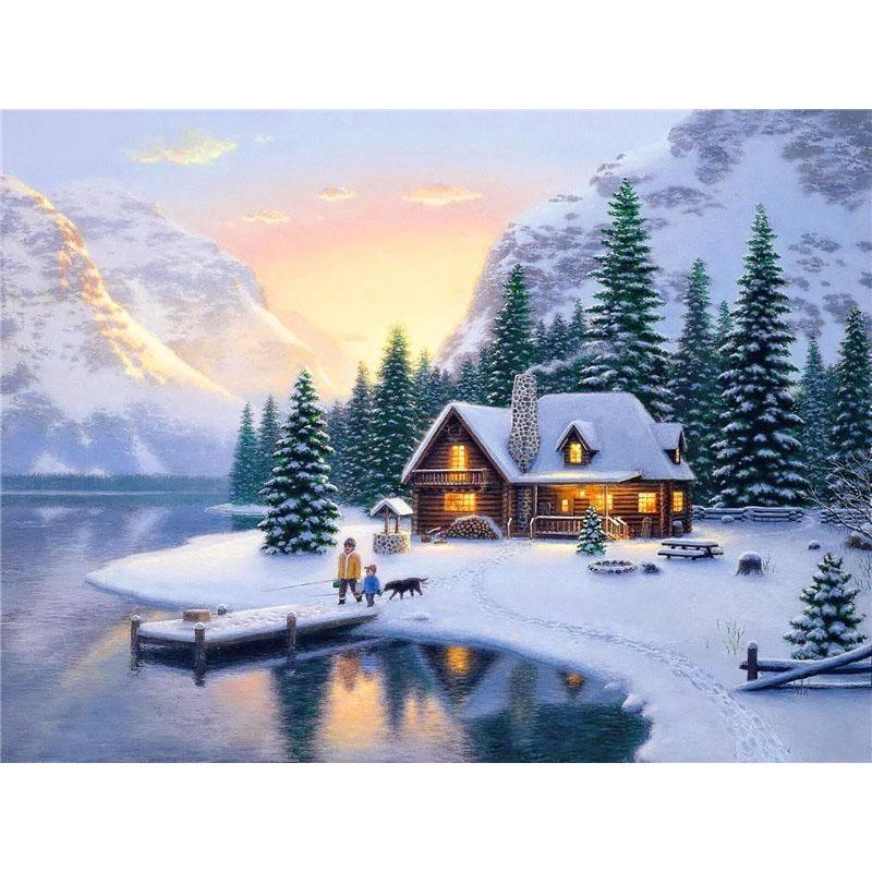 DIY 5D Diamond Painting House Diamond Embroidery Winter Snow Scenery Full Square/Round