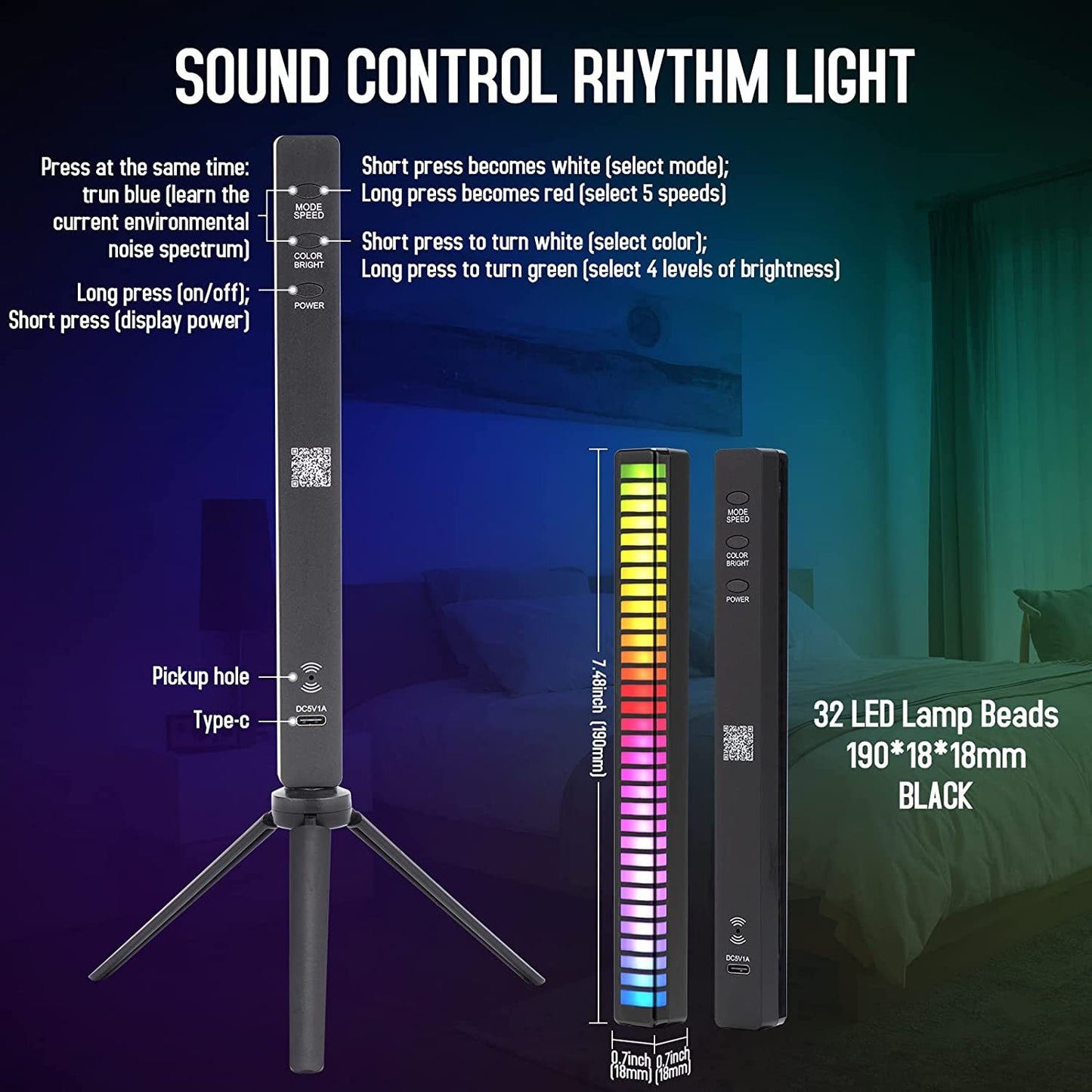 RGB Sound Control Music Pickup Rhythm Lights with APP & Built-in Battery