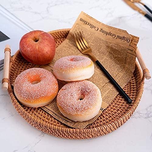 Hand Woven Round Decorative Rustic Serving Wicker Trays with Handles for Home / Social Events - Bread Basket, Vegetable, Fruits, Snacks, Crackers