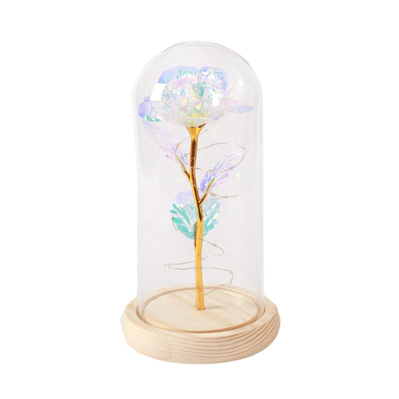 Log Base Rose In Glass Dome with LED Home Wedding Decoration Birthday Valentine's Day Gift Mother 's Gift