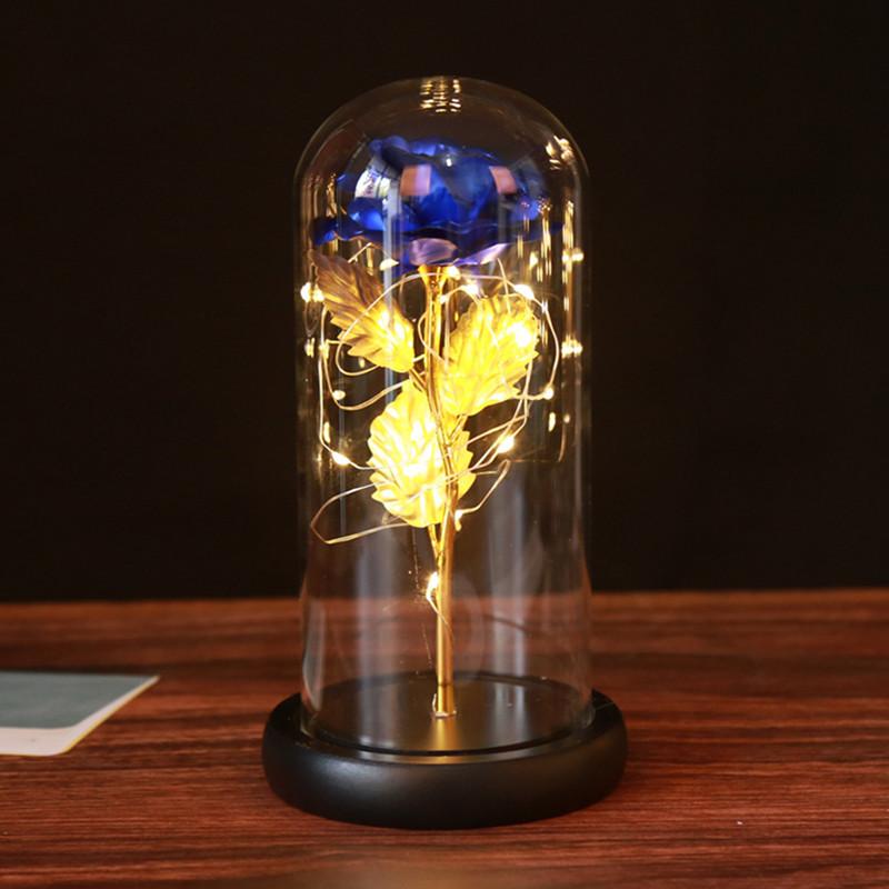 24K gold foil Log Base Rose In Glass Dome with LED Birthday Valentine's Day Gift Mother 's Gift