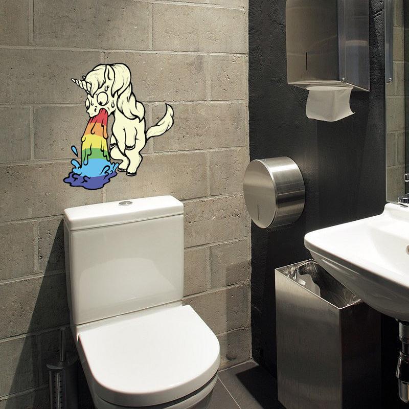 Funny Unicorn Vomiting Rainbow Toilet Sticker
