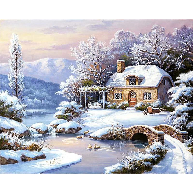 DIY 5D Diamond Painting House Diamond Embroidery Winter Snow Scenery Full Square/Round