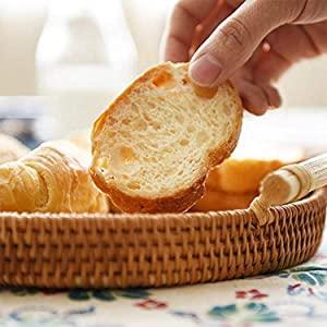 Hand Woven Round Decorative Rustic Serving Wicker Trays with Handles for Home / Social Events - Bread Basket, Vegetable, Fruits, Snacks, Crackers