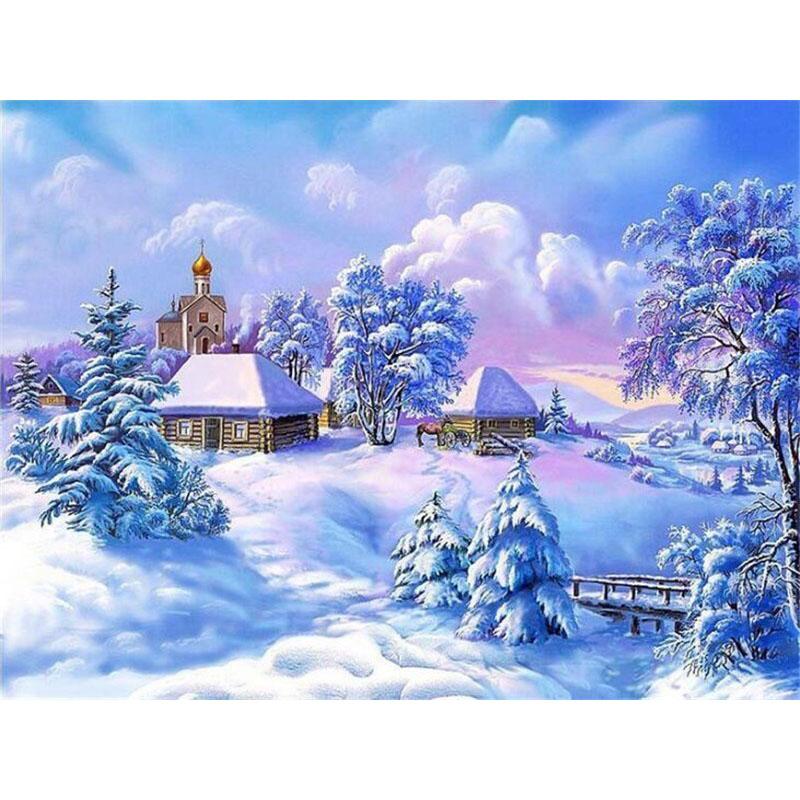 DIY 5D Diamond Painting House Diamond Embroidery Winter Snow Scenery Full Square/Round